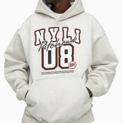 White hoodie with &