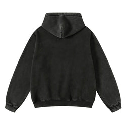 Black hoodie shown from the back on a white background