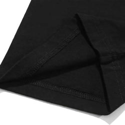 Close-up of a black fabric with visible stitching on a white background