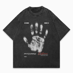 palm printed washed black tee